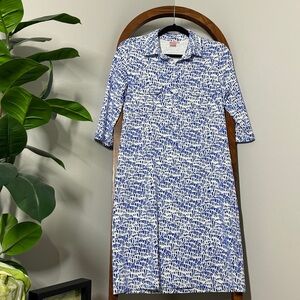 Persifor MEDIUM White Blue Geomettric Winpenny Shirt Dress USA Made